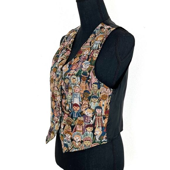 Vintage 90s Vest Tapestry Waistcoat International Children Around World Teacher - Picture 3 of 10